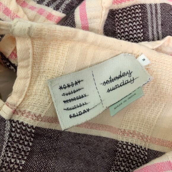 Anthropologie Marina Halter Ruffle Jumpsuit Wide Leg Size M Striped Tiered Pink - Picture 7 of 9